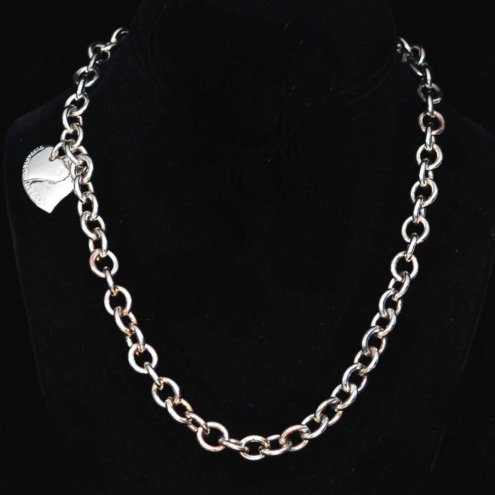 Tiffany Sterling Silver Heavy Link Double Heart Charm Necklace